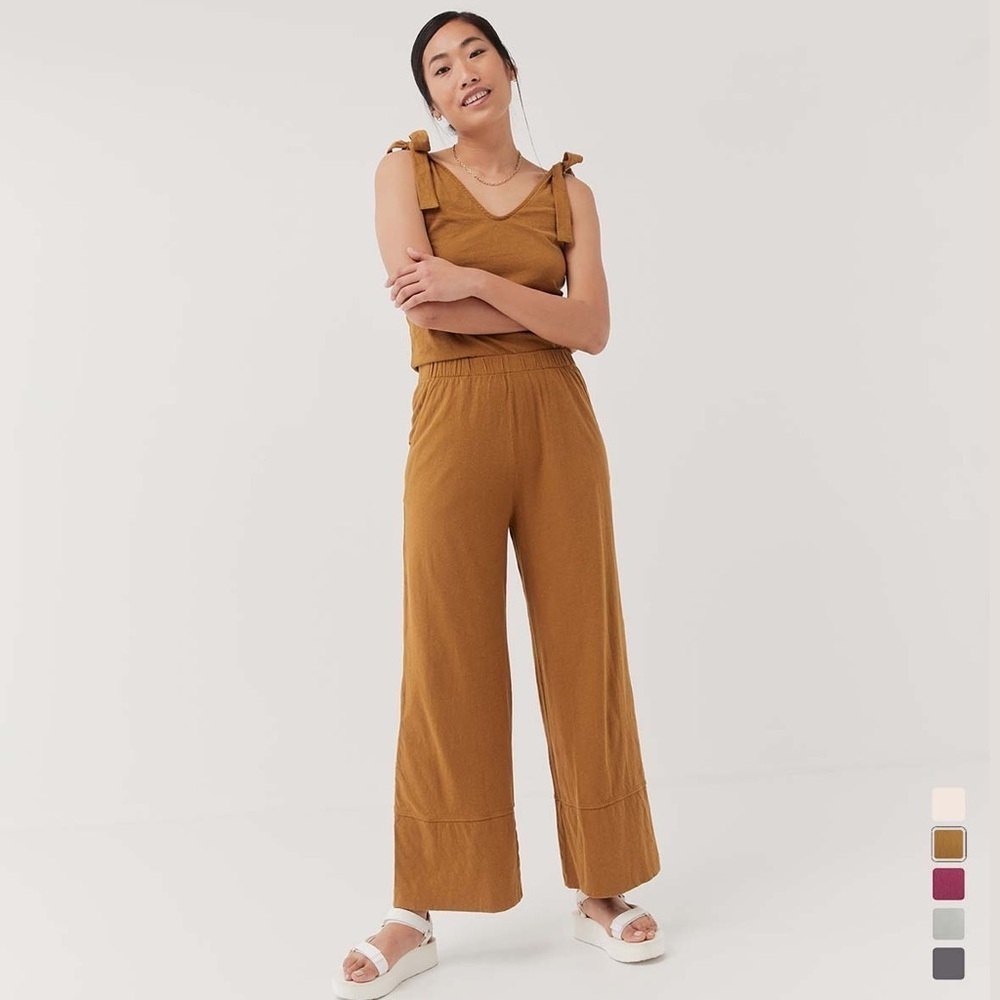 PACT The Field Tie-Sleeve Jumpsuit Organic Cotton Hemp in Mustard